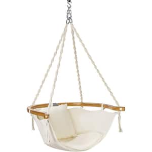 3.4 ft. Hanging Hammock Chair with Armrest and Cushion in White
