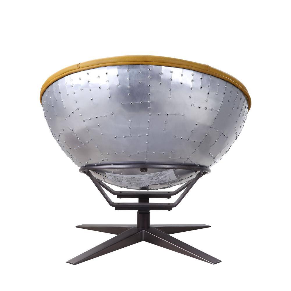 Turmeric Leather and Aluminum Barrel Accent Chair