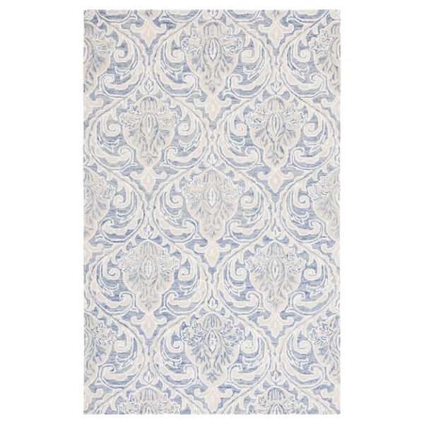 SAFAVIEH Micro-Loop Blue/Ivory 6 ft. x 9 ft. Trellis Medallion Area Rug