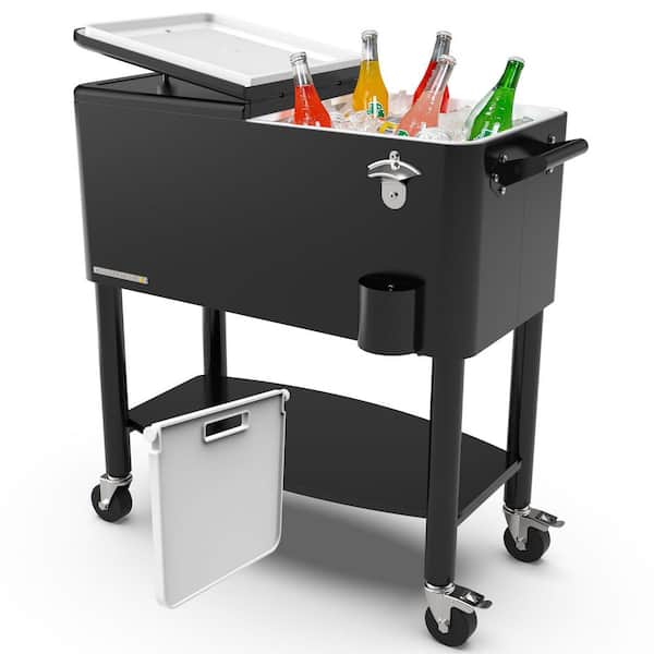 Party Cooler, 80-qt. Capacity, Divider Cooler, Rolling Ice Chest for Entertainment, Matte Black