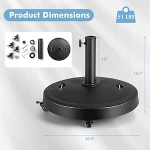 51 lbs. 20.5 in. Round Resin Patio Umbrella Base with Wheels Handles Table Market Stand in Black