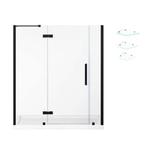 Tampa 60 in. L x 32 in. W x 75 in. H Alcove Shower Kit w/ Pivot Frameless Shower Door in Black w/Shelves and Shower Pan