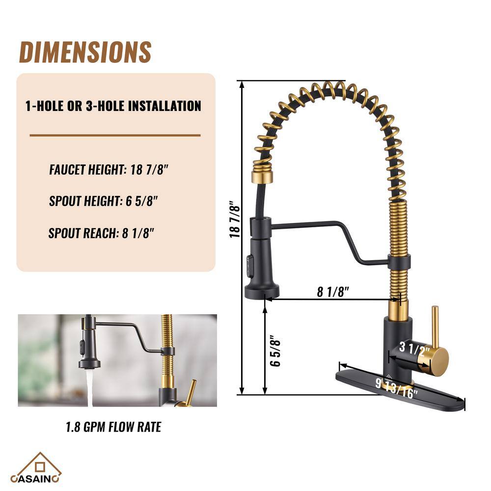 Matte Black and Brushed Gold Stainless Steel Pull-Down Kitchen Faucet