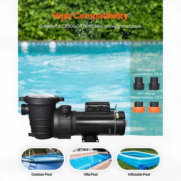 SKYSHALO Above Ground Pool Pump, 1. 5HP/0. 35HP, High 110 GPM 54