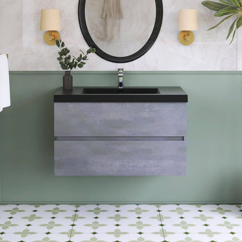 35.43 in. W x 19.69 in. D x 22.5 in. H Single Sink Wall Mounted Bath Vanity in Grey with Black Quartz Top price history on PriceWatchPro