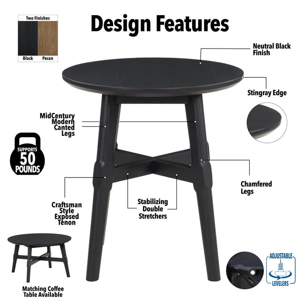 Oslo Black Round Wood Mid-Century Modern End Table