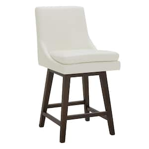 Fiona 26.8 in. Pure White High Back Solid Wood Frame Swivel Counter Height Bar Stool with Faux Leather Seat