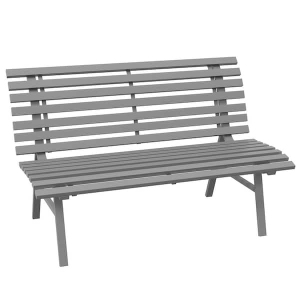 Sudzendf Gray 48.50 in. Metal Outdoor Bench, Lightweight Aluminum Park Bench with Slatted Seat