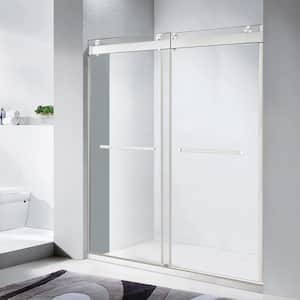 72 in. W x 76 in. H Freestanding Double Sliding Frameless Enclosure Alcove Shower Doors in Brushed Nickel