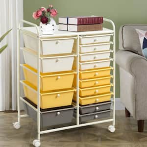 Yellow Steel Frame 15-Drawer Utility Rolling Organizer Cart with Four wheels
