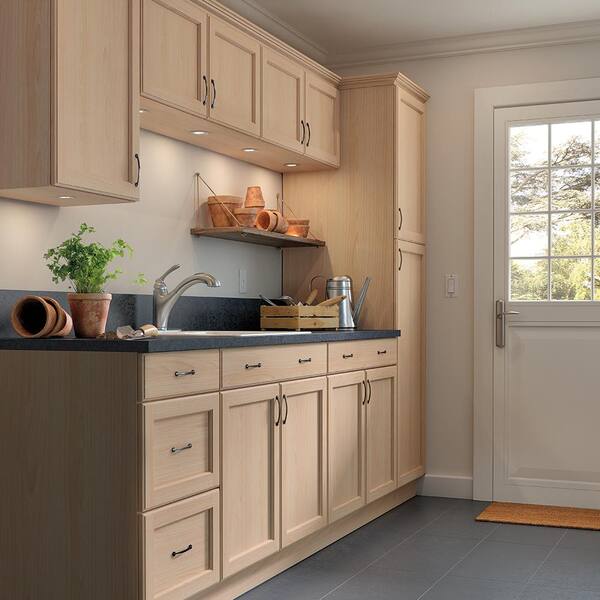 Hampton Bay Easthaven Shaker Assembled 30x34 5x24 In Frameless Sink Base Cabinet With False Drawer Front Unfinished Beech Eh3035s Gb Hampton Bay Easthaven Shaker Assembled, Natural Wood Kitchen Cabinets Home Depot