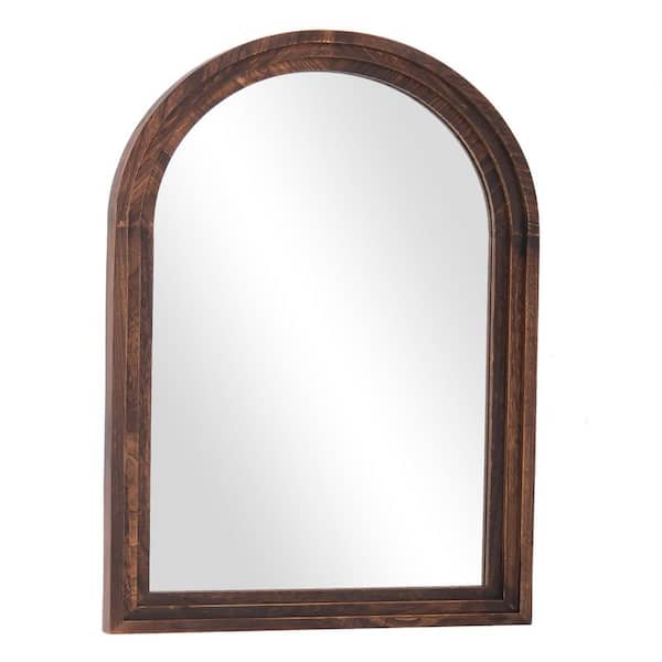 Classic Brown 30 in. W x 40 in. H Arched Wood Framed Wall Mirror
