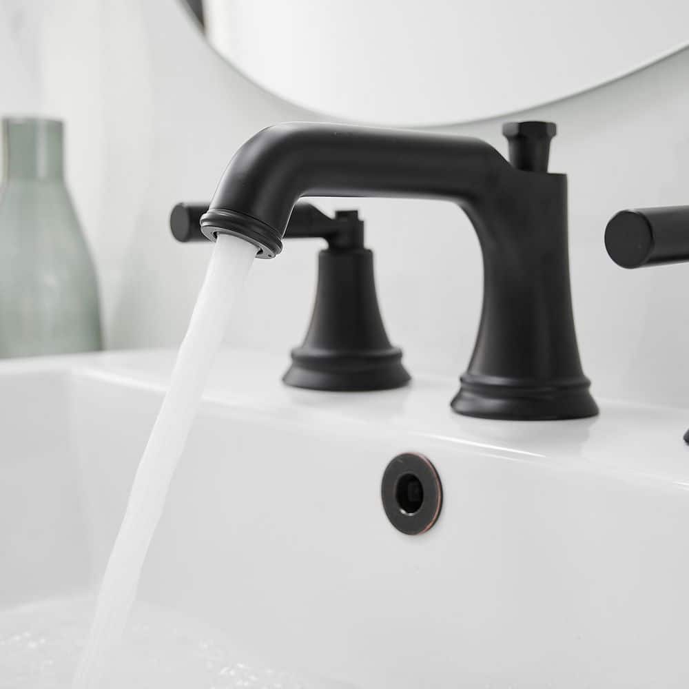 Matte Black Widespread 2-Handle Bathroom Faucet with Drain Assembly