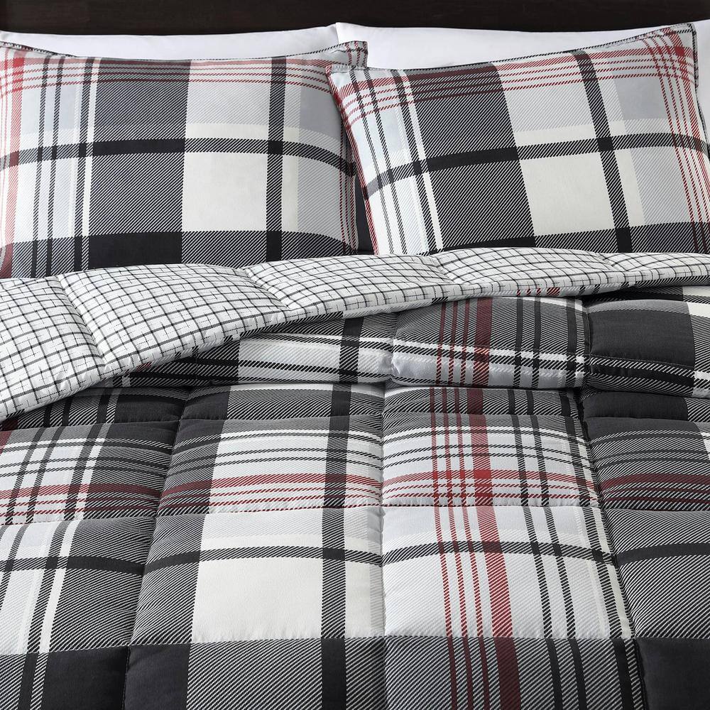 Twin Black Plaid Reversible Down Alternative Comforter Set