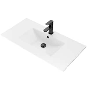 36 in. W x 18.7 in. D x 34 in. H 1-Sink Freestanding Bath Vanity in Gray With White Ceramic Top and Drain Faucet Set