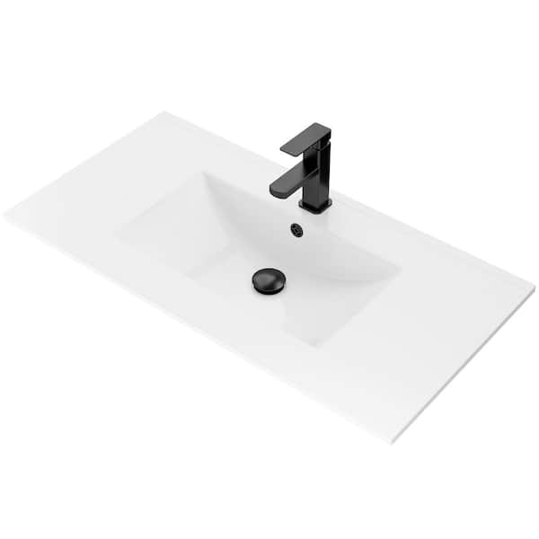 36 in. W x 18.7 in. D x 34 in. H 1-Sink Freestanding Bath Vanity in Gray With White Ceramic Top and Drain Faucet Set