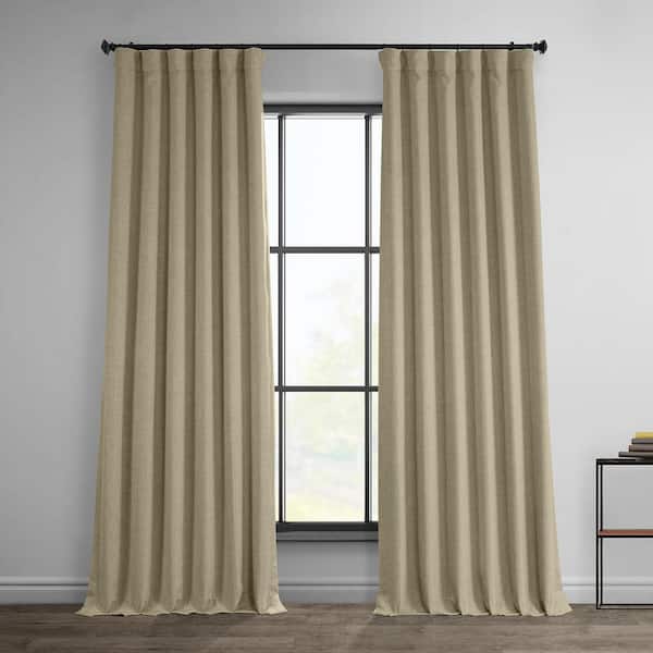 Exclusive Fabrics & Furnishings Thatched Tan Solid Rod Pocket Room Darkening Curtain - 50 in. W x 84 in. L (1 Panel)
