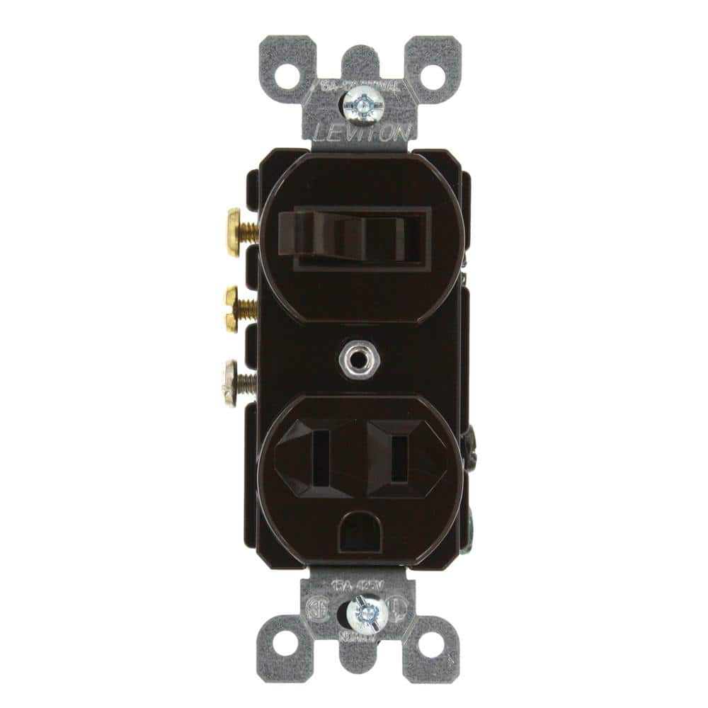 Leviton 15 Amp Commercial Grade Combination 3-Way Toggle Switch and Receptacle, Brown