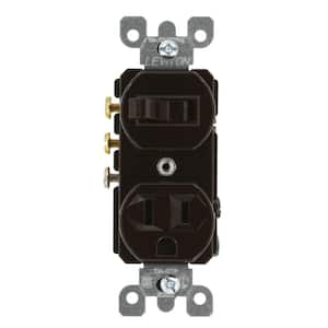 15 Amp Commercial Grade Combination 3-Way Toggle Switch and Receptacle, Brown