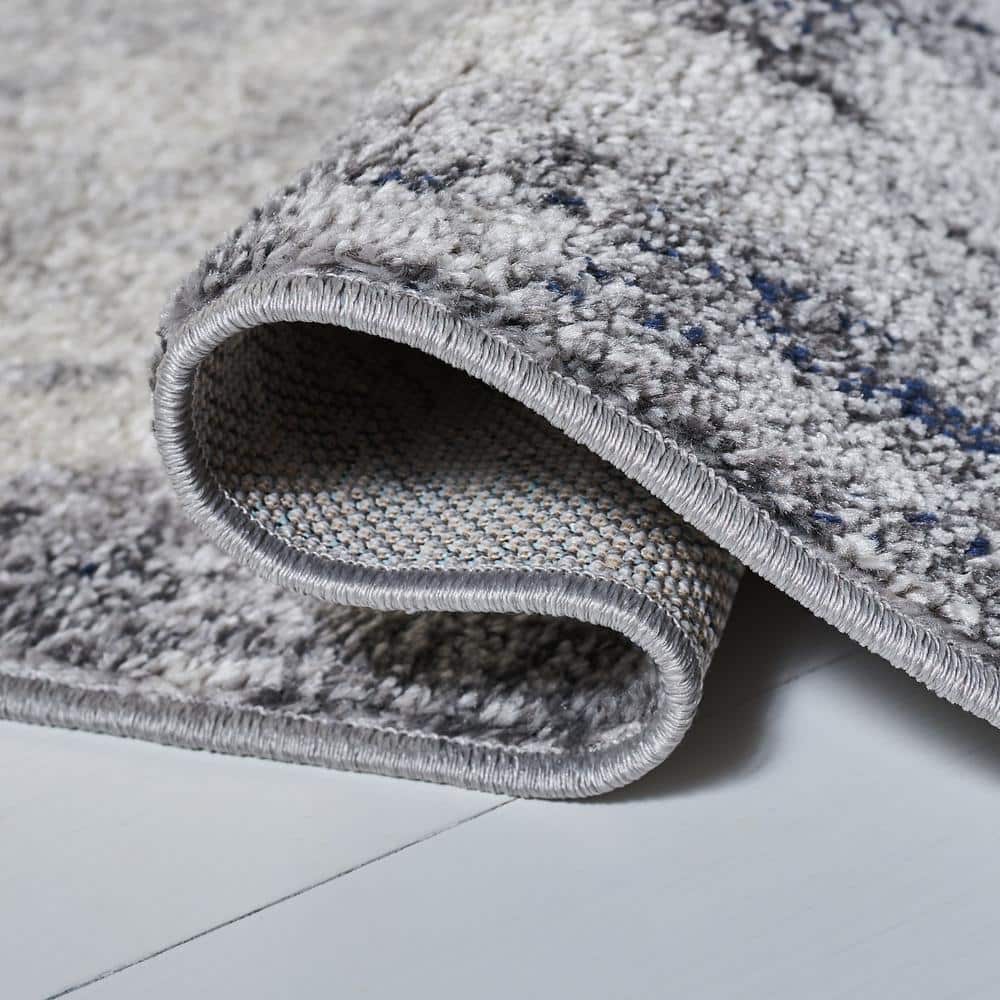 Navy and Grey Abstract 8' x 10' Synthetic Area Rug
