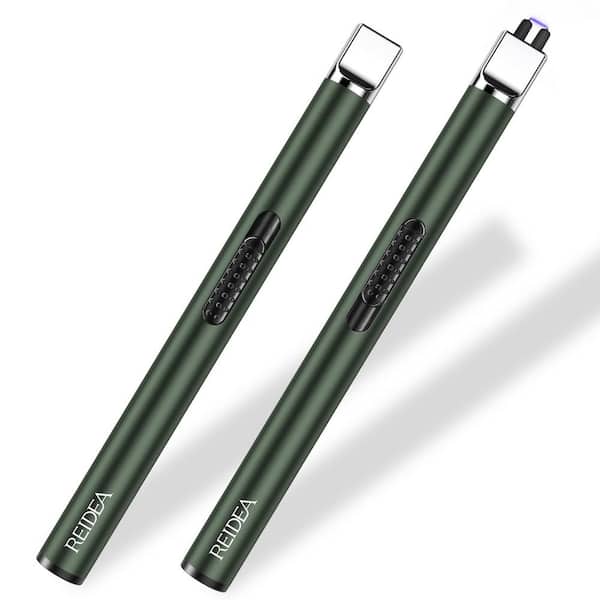 Afoxsos Windproof Pine Green Zinc Alloy Electronic Rechargeable USB Flameless Lighter Arc with Safe Button 2-Pack
