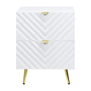Gaines 2-Drawer White High Gloss Nightstand 20 in. L x 18 in. W x 25 in. H