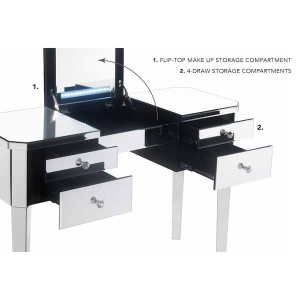 J&E Home 43.3 in. Modern Vanity Table Set with Flip-top Mirror and LED  Lightr in Black JE-DR001OR - The Home Depot