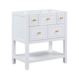 30 in. W x 18 in. D x 33 in. H Freestanding Single Bath Vanity Cabinet without Top with 5 Drawers & Open Shelf in White