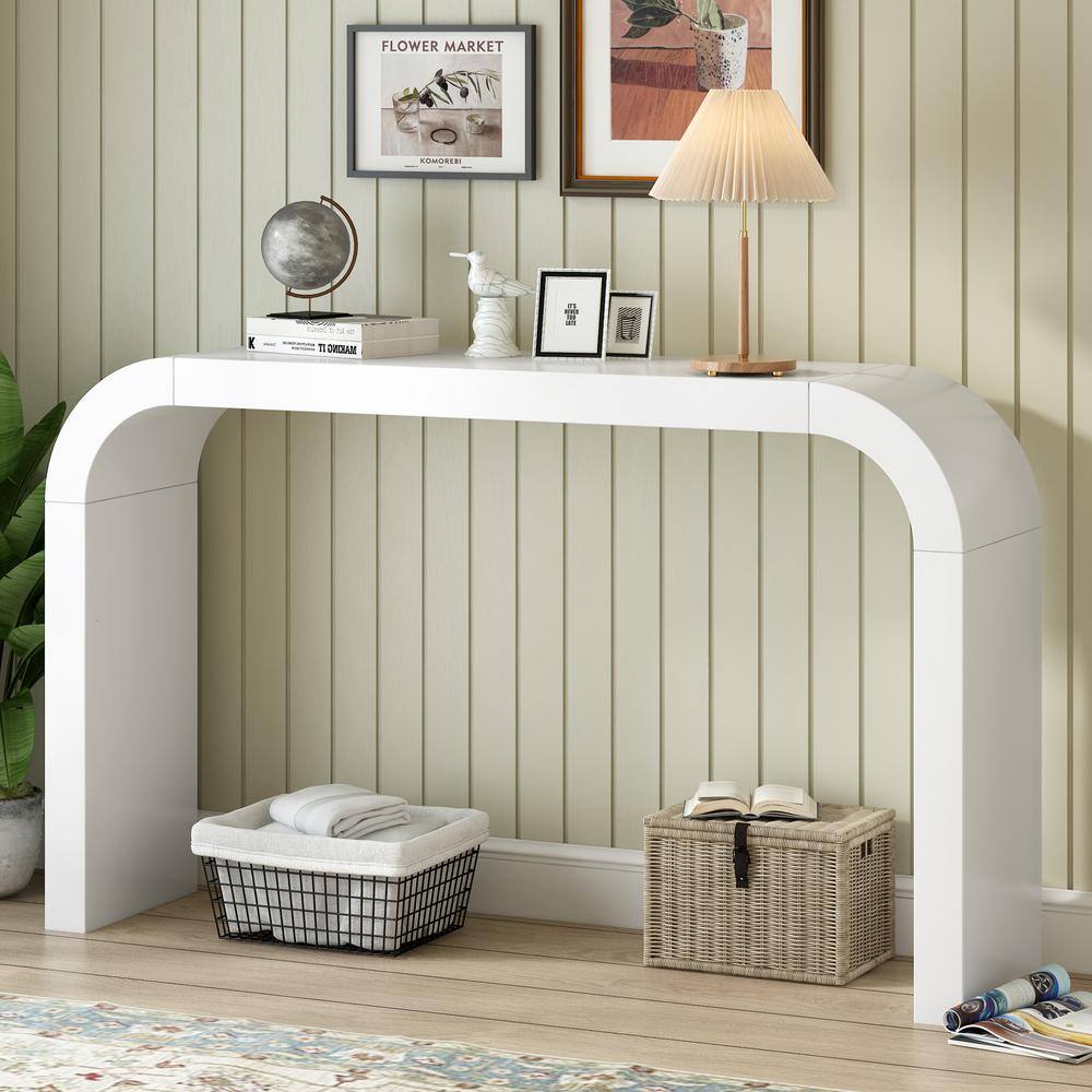 Mirodn 52 in. Modern White Rectangle Wood Console Table