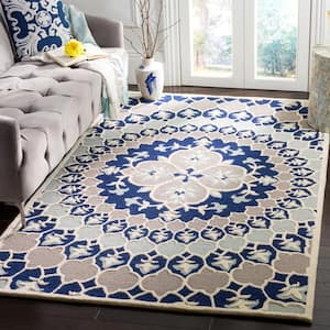 Bellagio Navy Blue/Ivory 5 ft. x 5 ft. Square Floral Area Rug