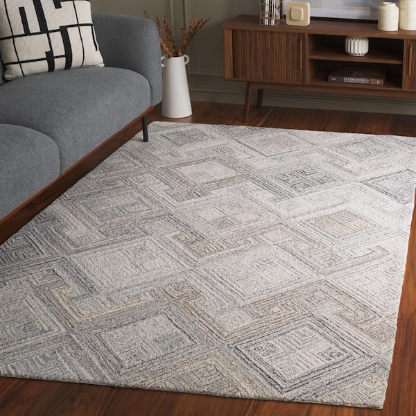 Micro-Loop 9 ft. x 12 ft. Natural/Gray Gradient Diamond Area Rug