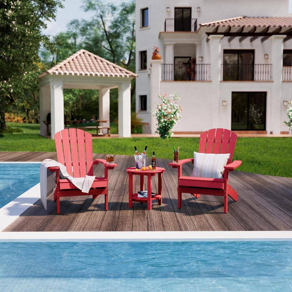 YEFU 18 in. Red Round Plastic Adirondack Outdoor Double Layer Patio