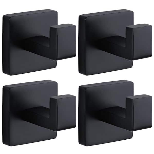 4-Pack Stainless Steel J-hook Robe/Towel Hooks in Matte Black for Bathrooms Robe Hook, Coat Hook, Heavy Duty