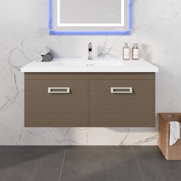 Eviva Orleans 38 in. W x 20 in. D x 23 in. H Single Sink Wallmount Bath Vanity in Wenge with White Porcelain Top