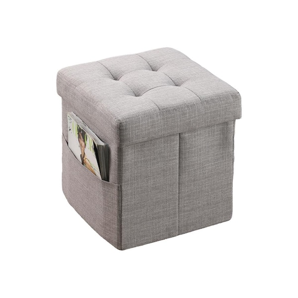 Unbranded Outdoor Patio Folding Storage Square Ottoman with Linen Fabrics, Velvet Upholstery (Light Gray)