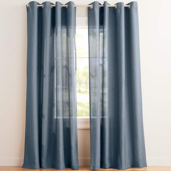 null Loha Blue Solid Light Filtering Grommet Top Curtain, 54 in. W x 96 in. L (Set of 2)