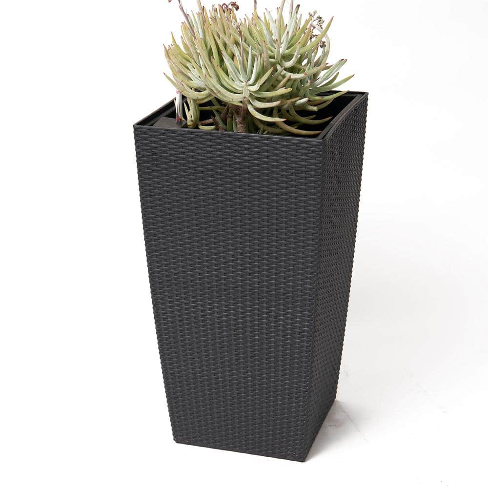 Large 35cm Indoor Plant Pot Stand Black Wood & Wicker 21cm Pot Holder  Planter