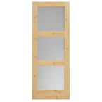 40 in. x 84 in. Knotty Pine Veneer 3-Lite Equal Solid Wood Interior Barn Door Slab