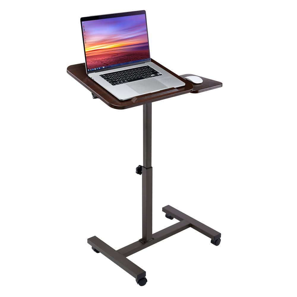 Walnut Adjustable Height Rolling Laptop Desk with Side Table