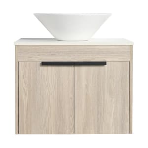 24 in. W. x 19 in. D x 24 in. H Floating Bath Vanity in White Oak with White Engineered Stone Composite Top and Sink