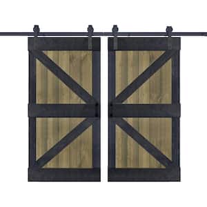 K Series 84 in. x 84 in. Aged Barrel/Carbon Gray Finished DIY Solid Wood Double Sliding Barn Door With Hardware Kit