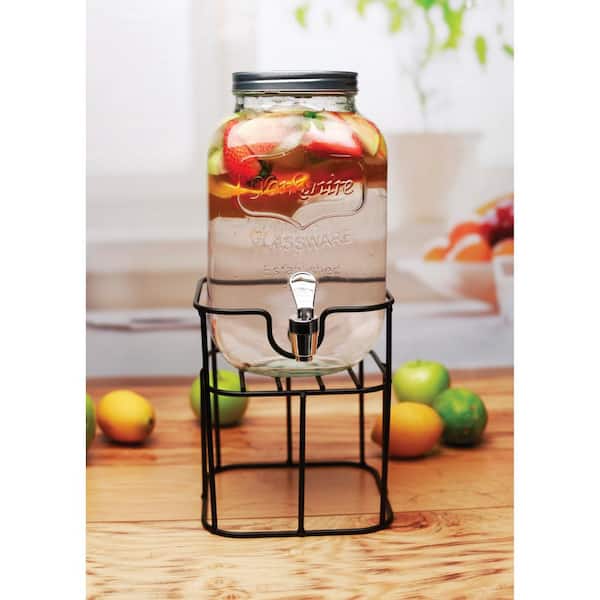 1.5 Gallon Glass Beverage Dispenser with Stainless Steel Spigot on Metal  Stand, Mason Drink Dispenser For Parties, Sun Tea, Iced Tea, Water or