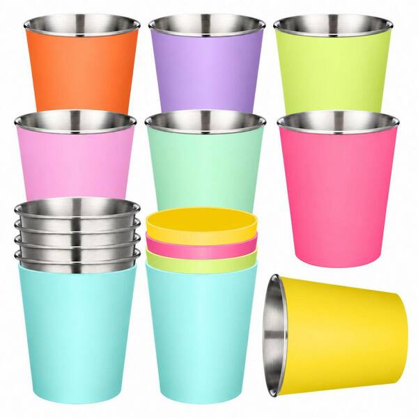 8-Pack 10 oz Stainless Steel Kids Cups with Silicone Sleeves, Stackable Rainbow Tumblers