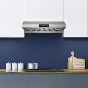 36 in. Ducted Under Cabinet Range Hood with 3-Way Venting Changeable LED Powerful Suction in Black Stainless Steel