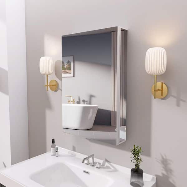 Getpro Blanc 20 in. W x 30 in. H Rectangular Aluminum Frameless White Medicine Cabinet with Mirrors Recessed or Surface Mount