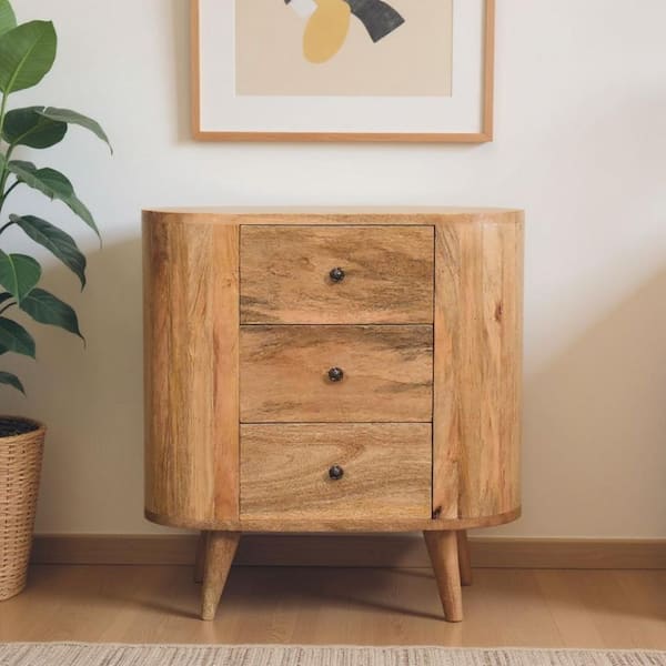 26 in. Oak Solid Wood Oval Accent Cabinet With 3-Drawers