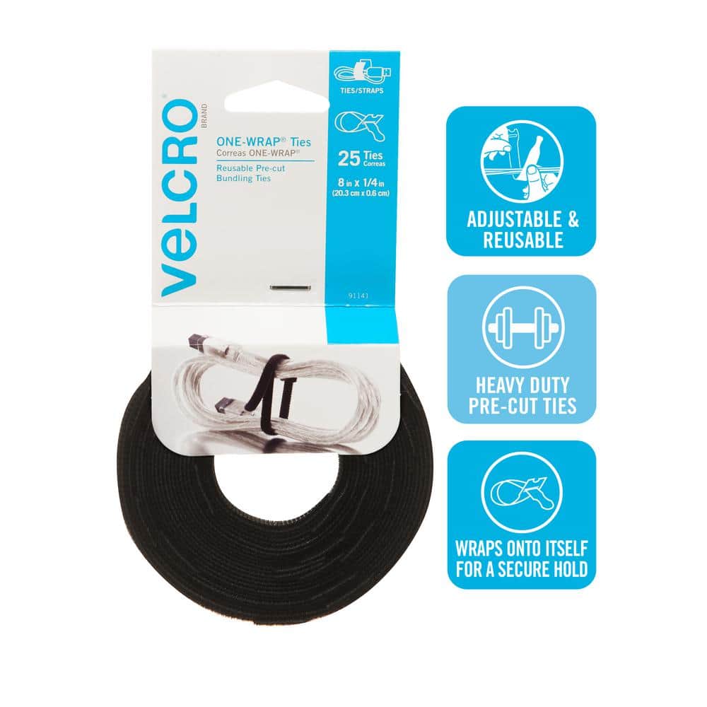 VELCRO® Brand Reusable ONE-WRAP® Hook & Loop Tape 1 X 12ft (4 yards) Black