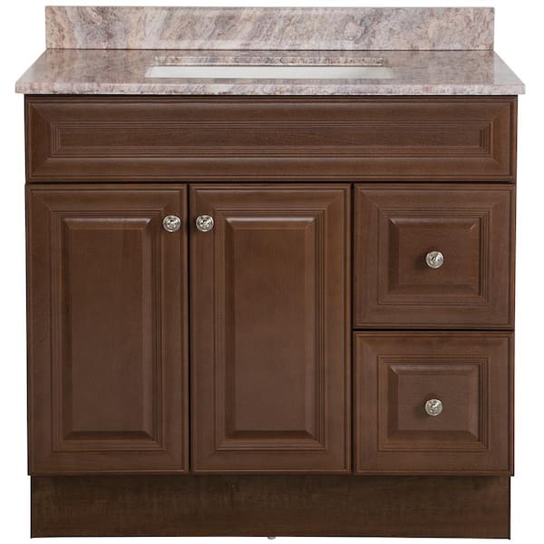Glacier Bay Glensford 37 in. W x 22 in. D x 38 in. H Single Sink  Bath Vanity in Butterscotch with Cold Fusion Cultured Marble Top