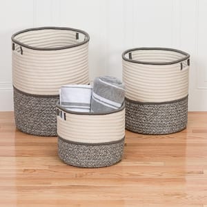 Jaydon 14 in. x 14 in. x 16 in. Grey Round Polypropylene Braided Basket