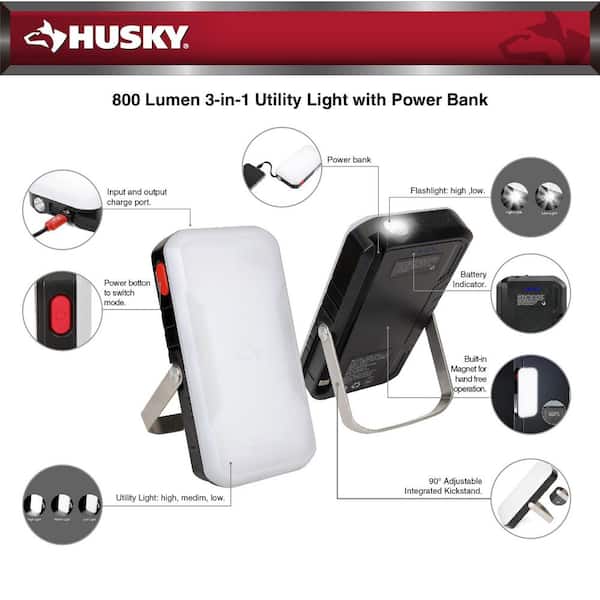 Husky 800 Lumens 3-in-1 Rechargeable LED Utility Light with 10000